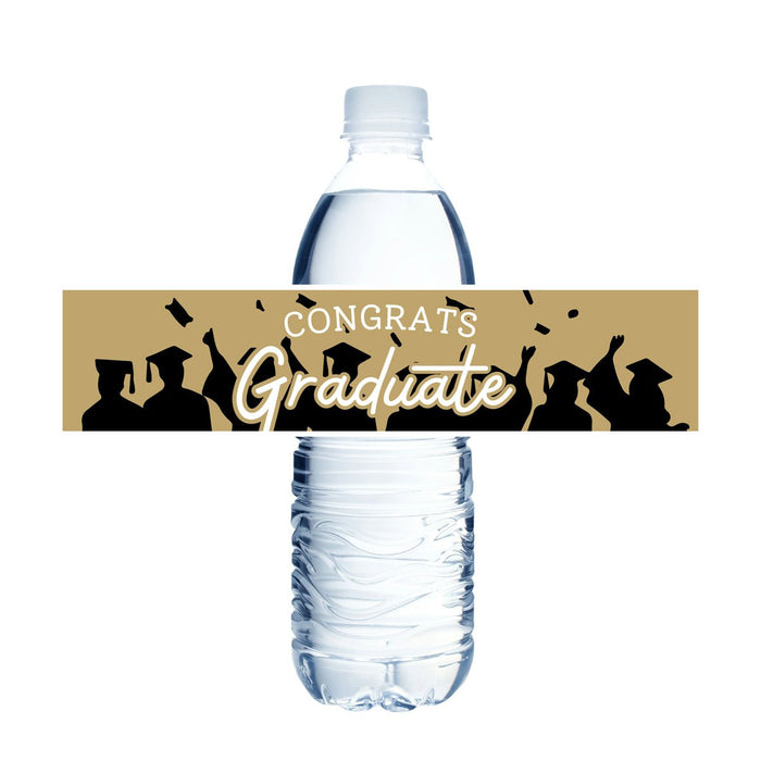 Graduation Congrats Grad Water Bottle Labels | 12 ct Grey/Silver