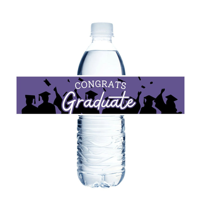 Graduation Congrats Grad Water Bottle Labels | 12 ct Purple