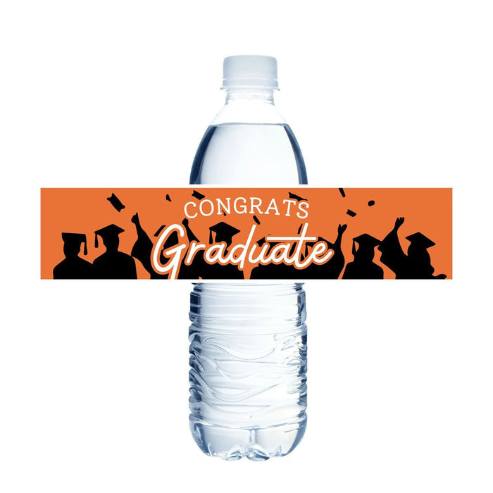 Graduation Congrats Grad Water Bottle Labels | 12 ct Orange