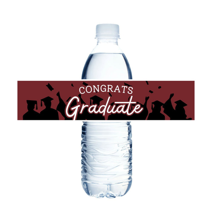 Graduation Congrats Grad Water Bottle Labels | 12 ct Burgandy