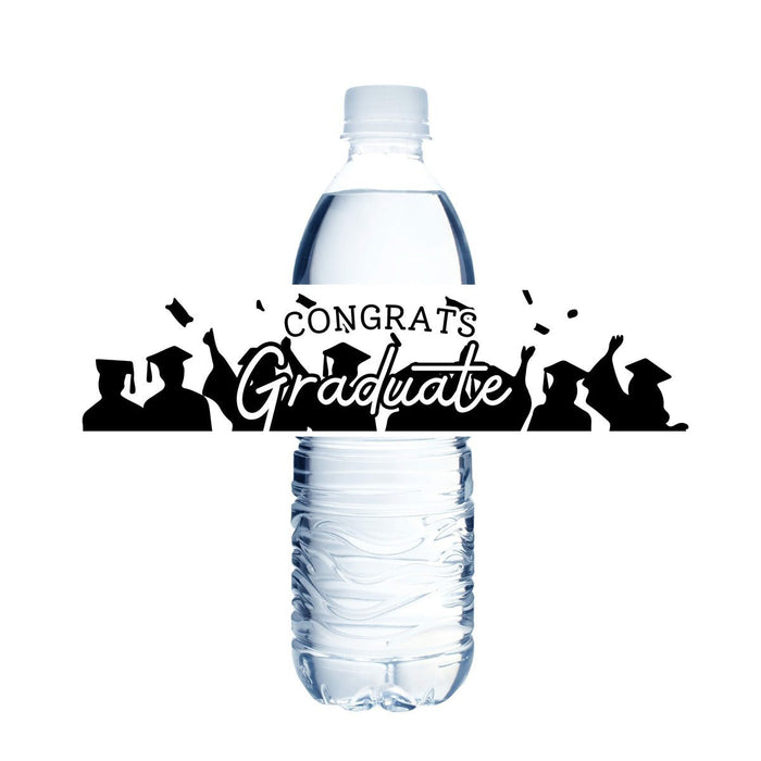 Graduation Congrats Grad Water Bottle Labels | 12 ct Black