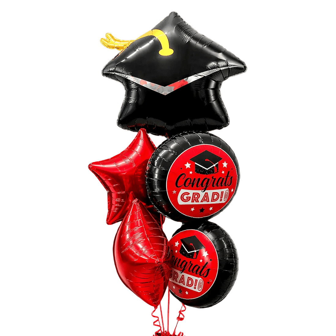 Graduation Balloon Bouquet – Red, Silver & Black | 5ct - Zurchers