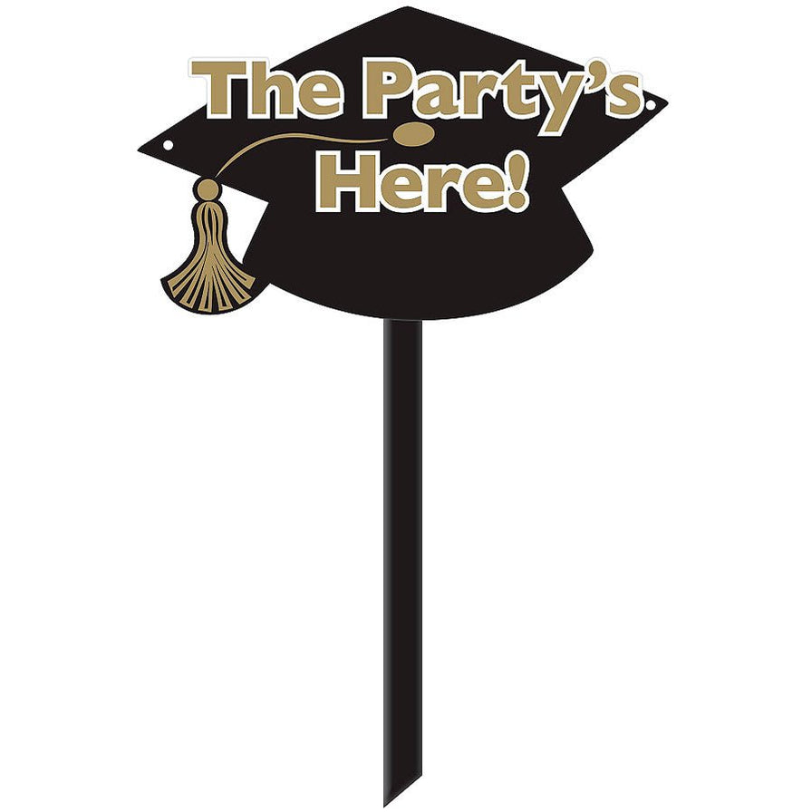 Golden Grad Sign Graduation Black & Gold Grad Cap Yard Sign 21