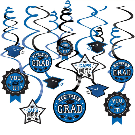 Graduation Blue Value Pack Swirl Decoration | 12 ct