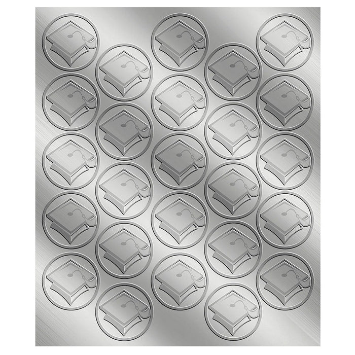 Graduation Cap Sticker Silver Seals | 50ct