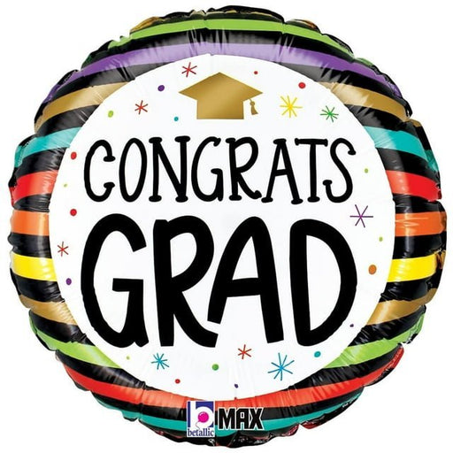 Graduation Congrats Grad Colorful Stripes Mylar Balloon 18" | 1 ct