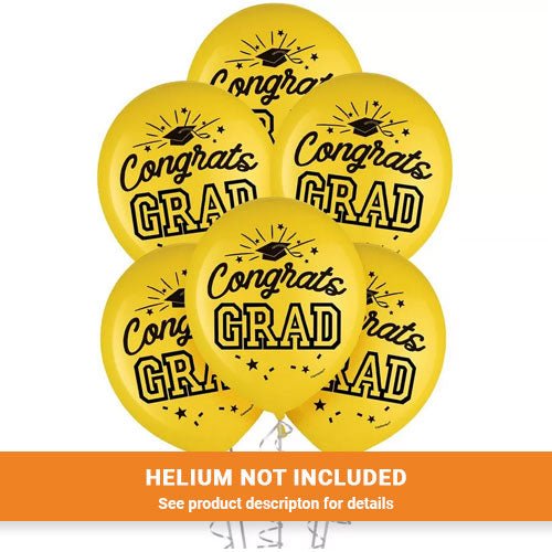 Graduation Flat Yellow Latex Balloons  12" | 15 ct