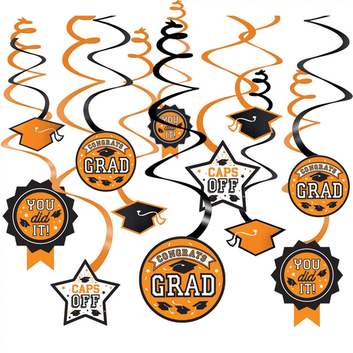 Graduation Orange Value Pack Swirl Decoration | 12 ct