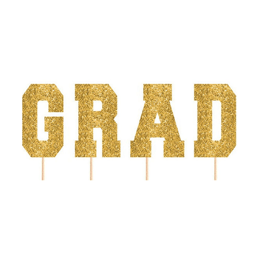 Graduation Tall Glitter Gold Grad Party Picks 7.5" | 4pc
