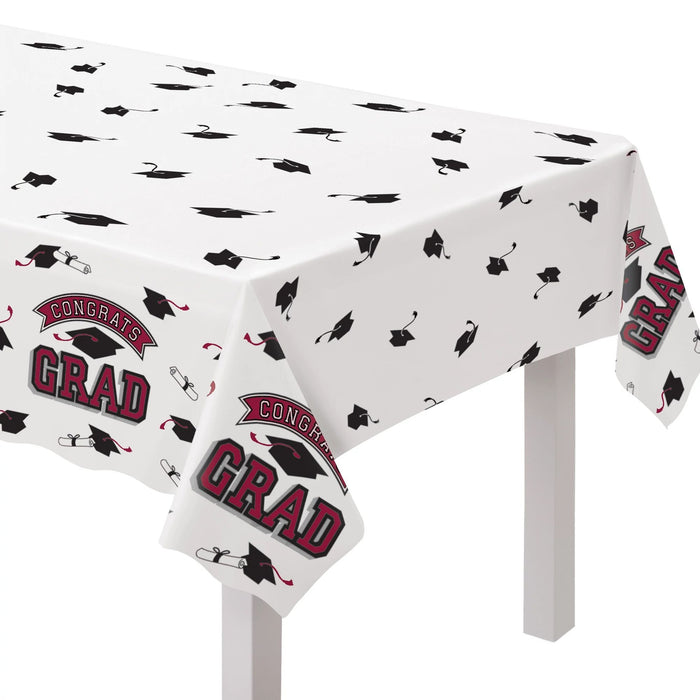 Graduation True To Your School Maroon Table Cover 54" x 102" | 1ct