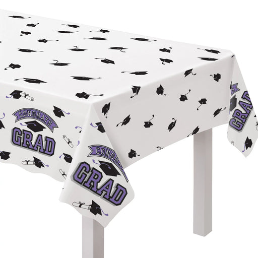 Graduation True To Your School Purple Table Cover 54" x 102" | 1ct