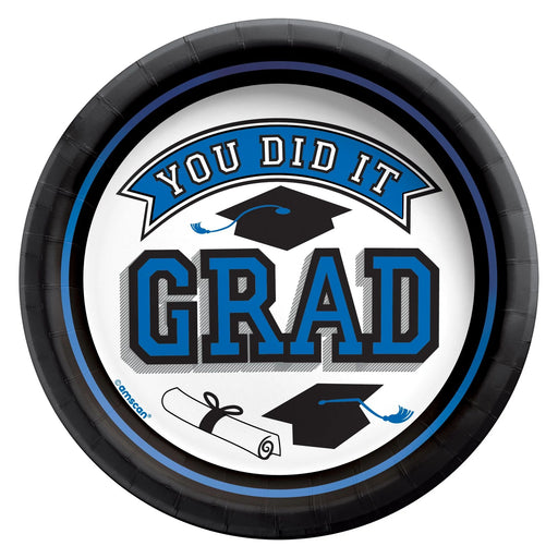 Graduation True To Your School Round Plates Blue 7" | 20 ct