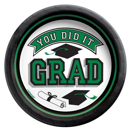 Graduation True To Your School Round Plates Green 7" | 20 ct