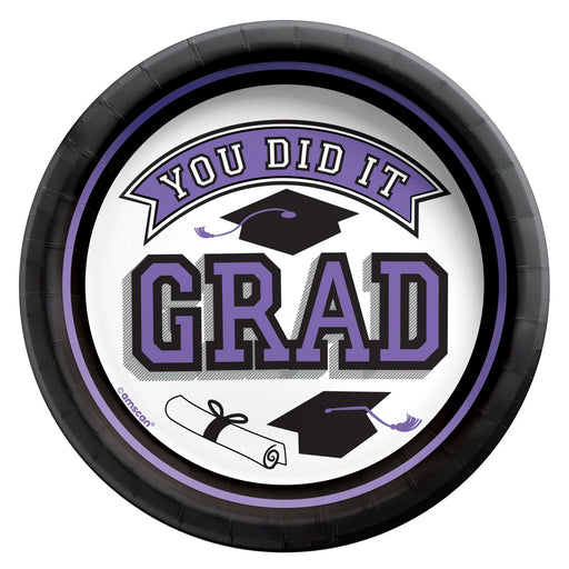 Graduation True To Your School Round Plates Purple 7" | 20 ct