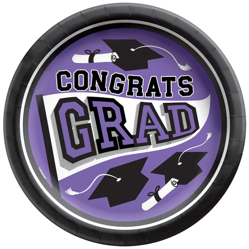 Graduation True To Your School Round Plates Purple 9" | 20 ct