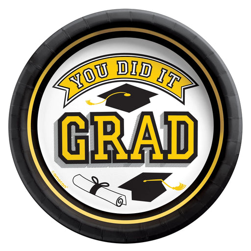Graduation True To Your School Round Plates Yellow 7" | 20 ct