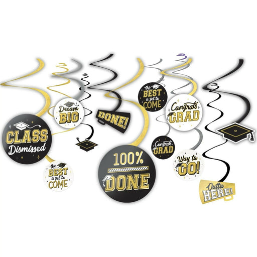 Graduation Various Phrases Hanging Swirl Decorations | 12pcs