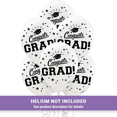 Graduation White Flat Latex Balloons 12" | 15 ct