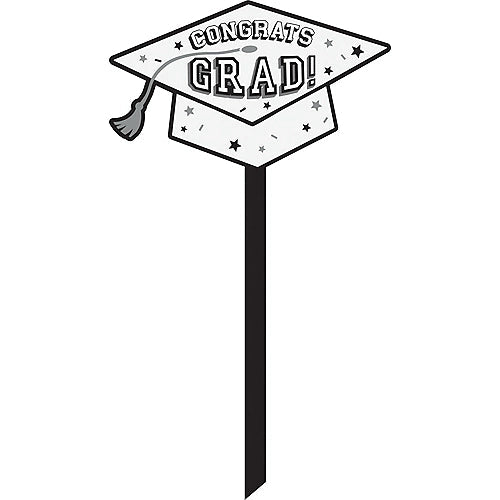 Graduation White Plastic Lawn Stake 20.5" | 1 ct