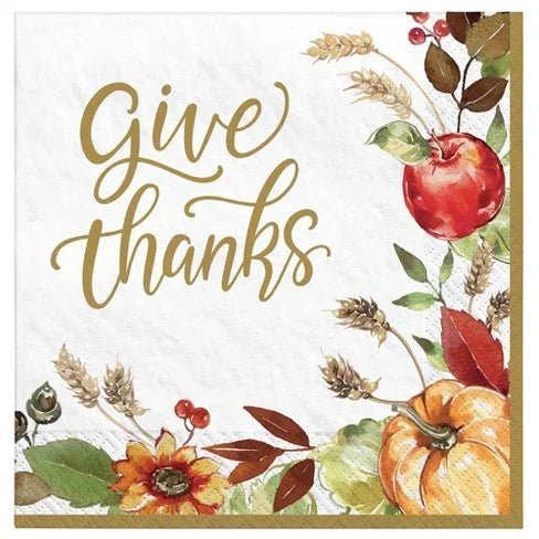 Grateful Day Thanksgiving Give Thanks Dinner Napkins | 36ct - Zurchers