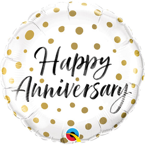 Happy Anniversary Gold Dots Mylar Balloon 18" | 1 ct