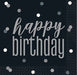16ct Beverage Napkins Happy Birthday Black