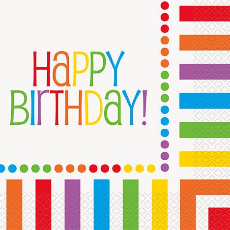16ct Happy Birthday Lunch Napkins Rainbow Edge