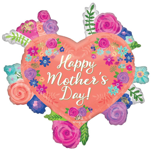 Happy Mother's Day Floral Heart SuperShape Balloon 27" | 1 ct