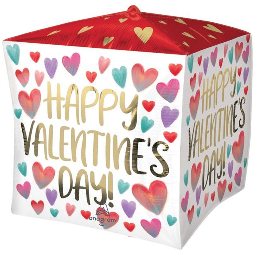 Happy Valentine's Day Painted Hearts Cubez Balloon, 15'' | 1 ct - Zurchers