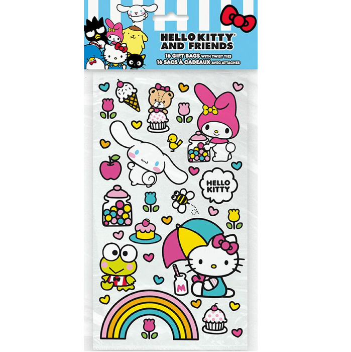 Packaging of Hello Kitty and Friends gift bags with colorful illustrations on a white background.