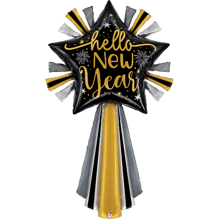 HELLO NEW YEAR SHOOTING STAR SUPERSHAPE MYLAR BALLOON 60" | 1CT - Zurchers