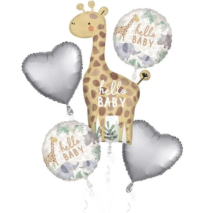 Hello Baby Soft Jungle Baby Shower Foil Balloon Bouquet | 5 pcs - Zurchers