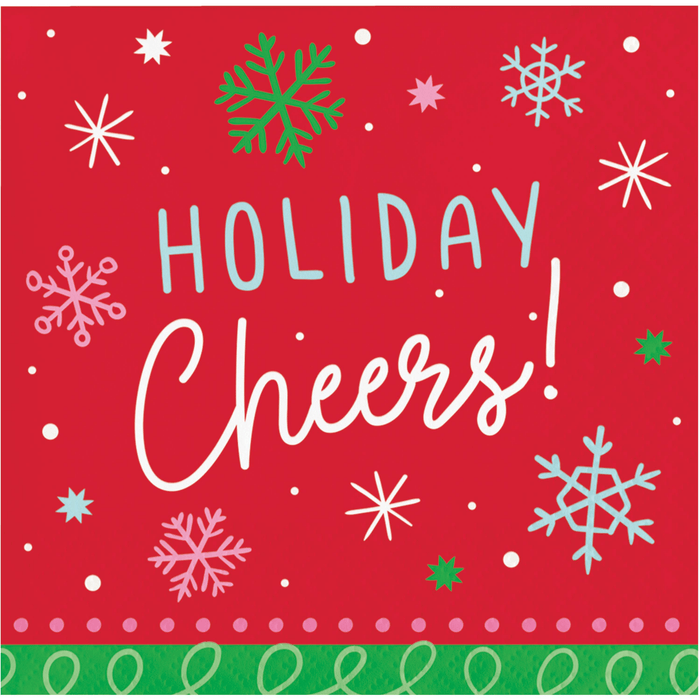 “Holiday Cheers!” Christmas Napkin with Snowflakes | 1ct - Zurchers