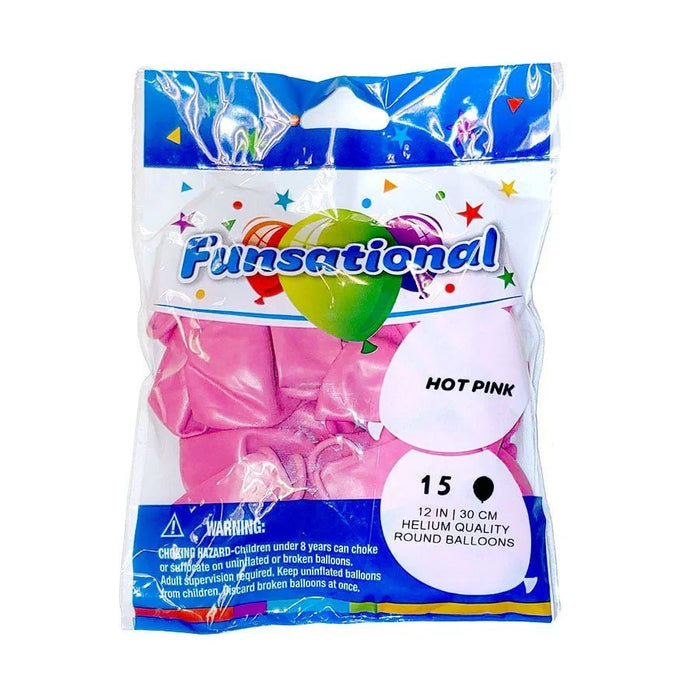 12" Funsational Latex Balloon Pack, Hot Pink | 15 ct - Zurchers