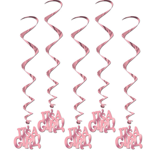 It's A Girl Pink Swirl Hanging Decorations | 5ct - Zurchers
