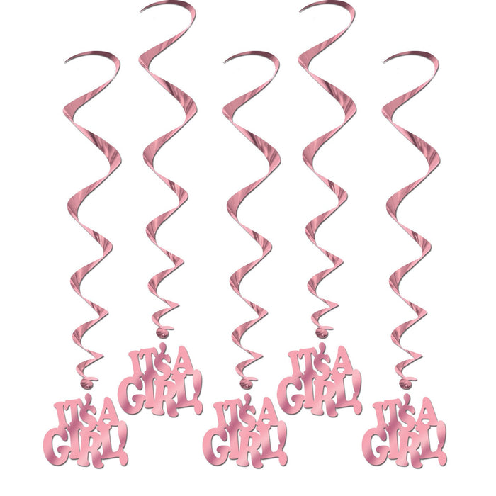 It's A Girl Pink Swirl Hanging Decorations | 5ct - Zurchers