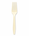 Alt text: Ivory premium plastic fork featuring a solid ivory color with a glossy finish and four tines.