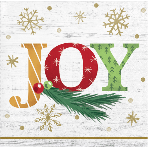 "JOY" Holiday Napkin with Snowflakes and Evergreen Accents | 1ct - Zurchers