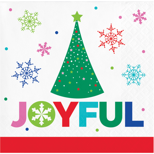 "JOYFUL" Christmas Napkin with Tree and Snowflakes | 1ct - Zurchers