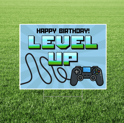 Level Up Gamer Birthday Yard Sign 24x18" | 1ct