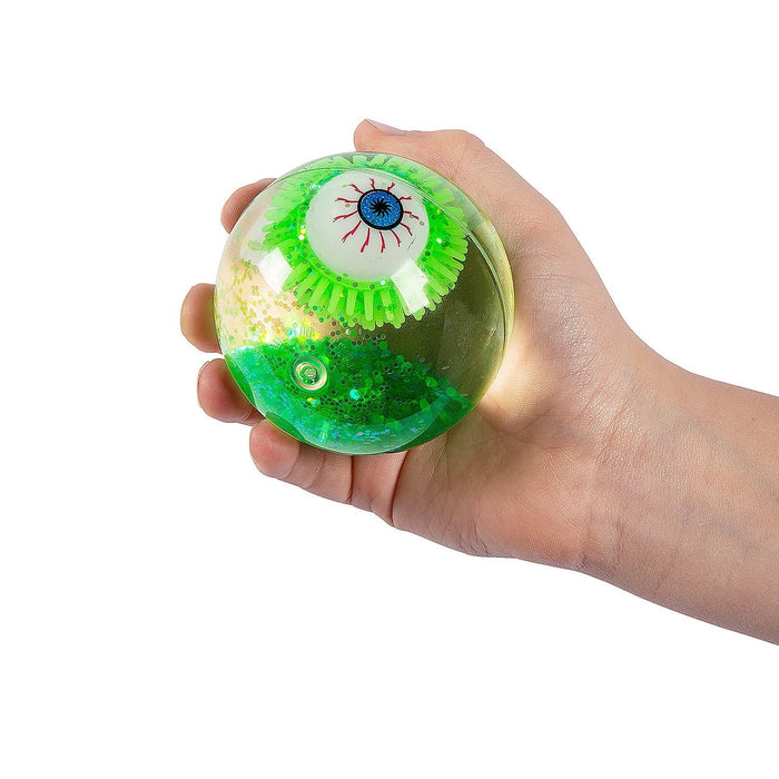 Light Up Eyeball Glittered Water Bouncy Ball 2.5in