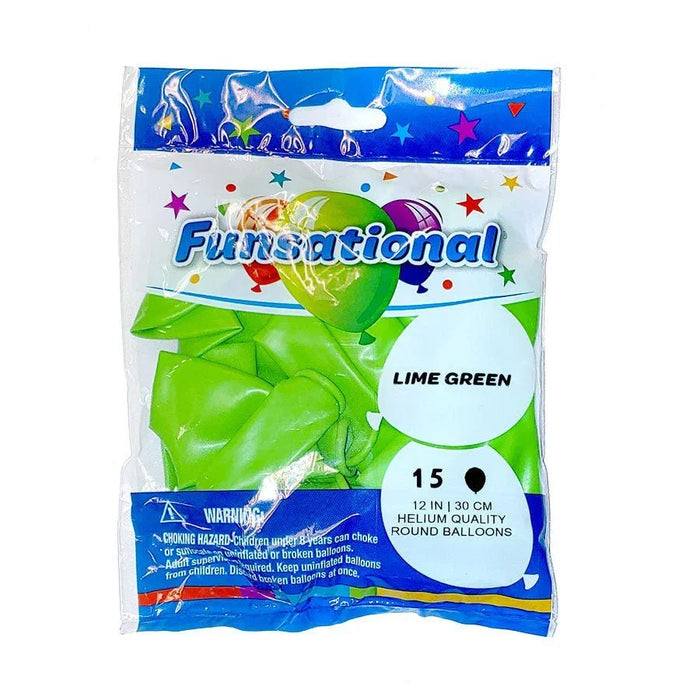 12" Funsational Latex Balloon Pack, Lime Green | 15 ct - Zurchers