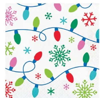 Keep your holiday table clean with the Christmas Merry Everything Lunch Napkins. These napkins feature Christmas lights and snowflakes, and come in a pack of 16. Ideal for any family party or celebration.