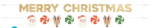 Merry Christmas Garland Banner with Santa, Reindeer & Peppermints | 1ct - Zurchers
