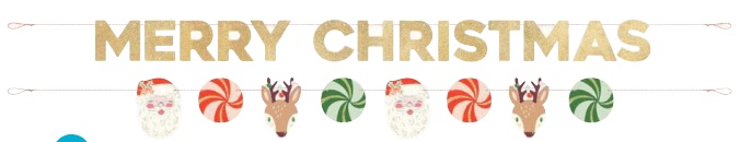 Merry Christmas Garland Banner with Santa, Reindeer & Peppermints | 1ct - Zurchers