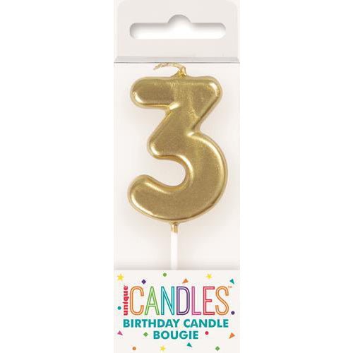 Mini Gold Number 3 Candle | 1ct