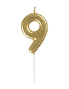 Mini Gold Number 9 Candle - Party Supplies