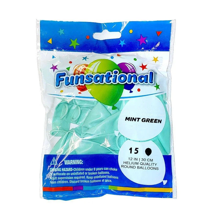 12" Funsational Latex Balloon Pack, Mint Green | 15 ct - Zurchers