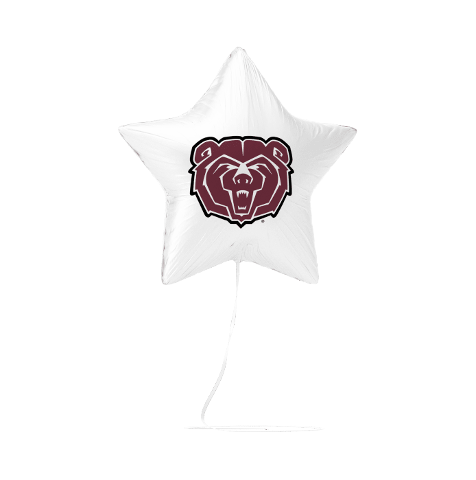White star-shaped balloon with a bear logo on a white background