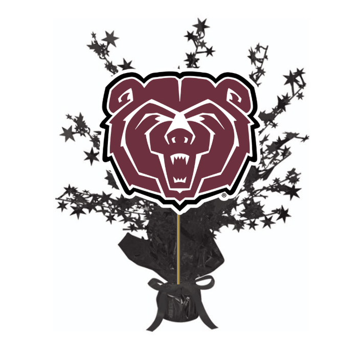 Bear head logo with decorative elements on a white background